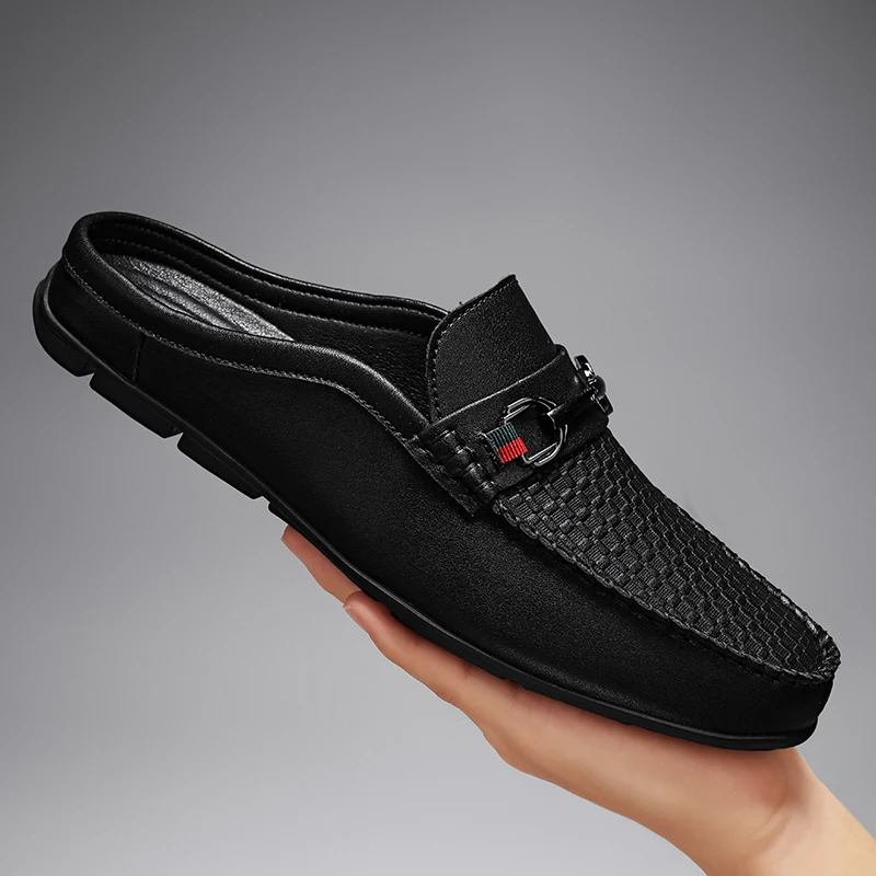 Large Size 46 Men's Mule Shoes Slip On Loafers Backless Casual Driving Shoes Half Slippers Slide Sandals Open Back Flat Sneakers