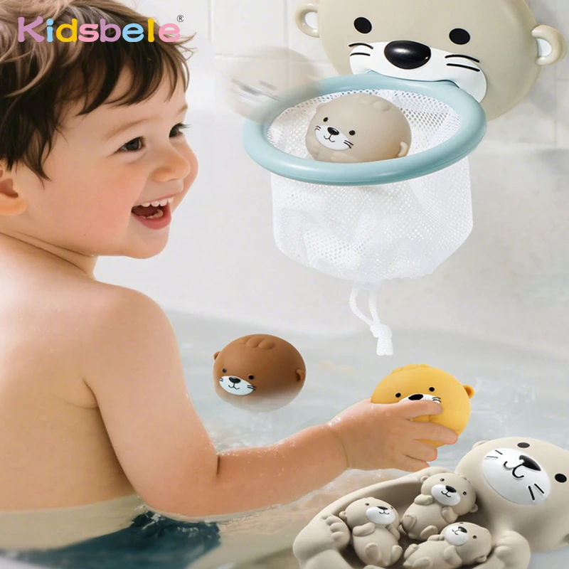

Cute Animal Bath Toys Set For Toddlers Floating Basketball Hoop Game Soft Ball Suction Net For Baby Bathtub Fun Shower Game Time