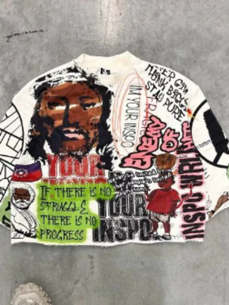 Y2K T Shirt Mid Langarm Männer Frauen Punk Hip Hop Graffiti Stil Grafik Gedruckt Übergroßen T Shirt Harajuku Lose Kurze MN5X
