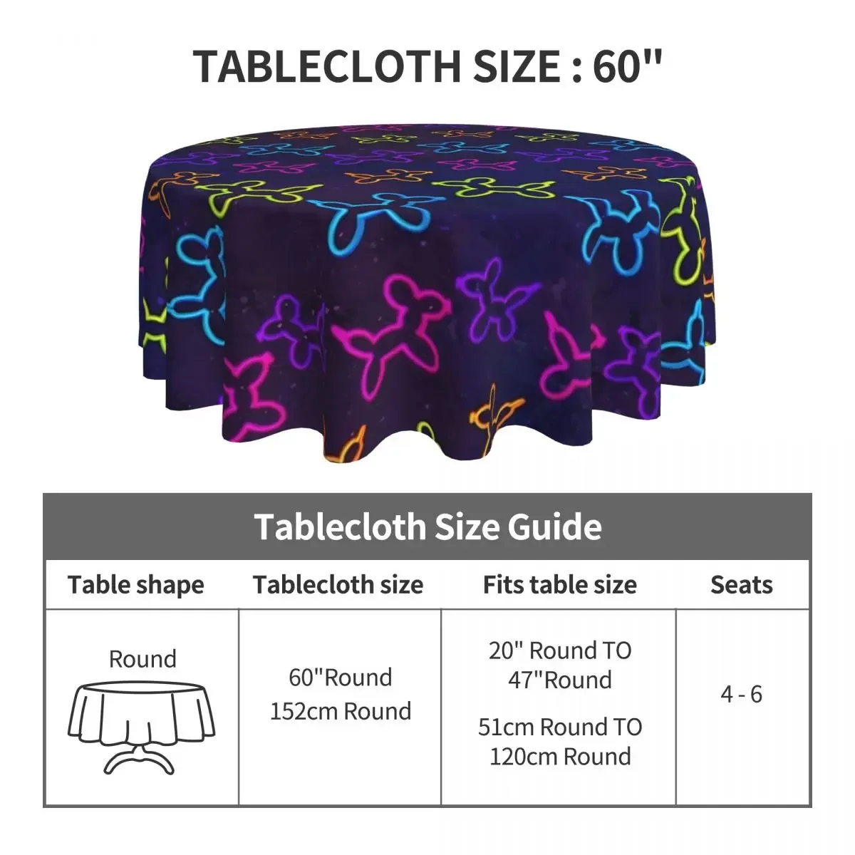 Tablecloth Balloon Dog Round Table Cloth Purple Kawaii Table Cover Tablecloths Graphic Home Party Dining Room Table Decoration