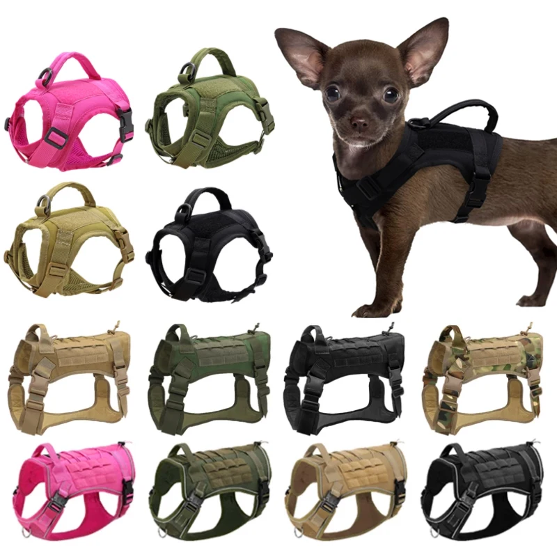 Small Dog Cat Tactical Military Harness Pet Puppy Vest Harness Bungee Leash with Handle For Small Medium Large Dogs Chihuahua