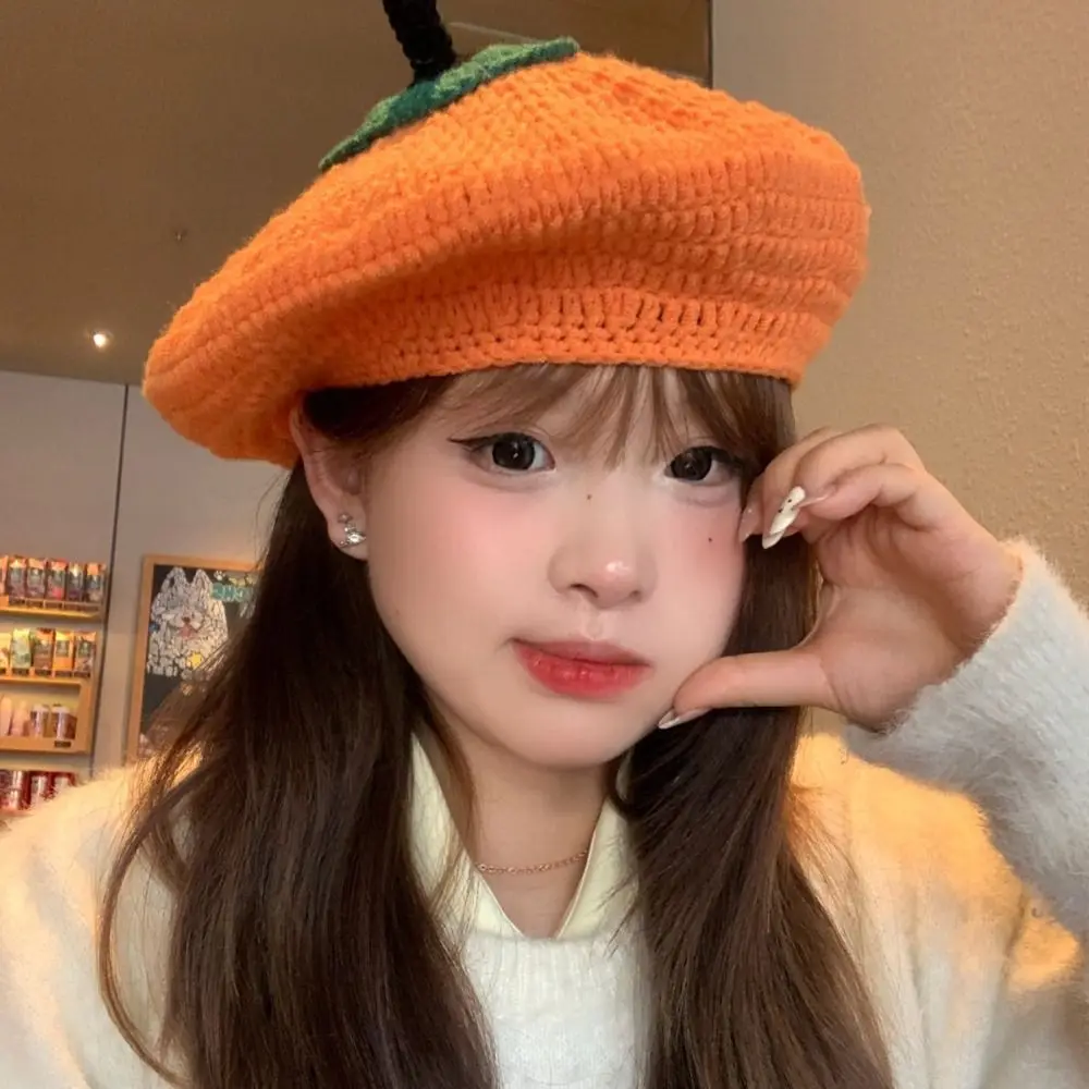 

Personality Kawaii Persimmon Beret Japanese Cartoon Knitted Hat Fruit Shape Warm Y2K Painter Hat Women