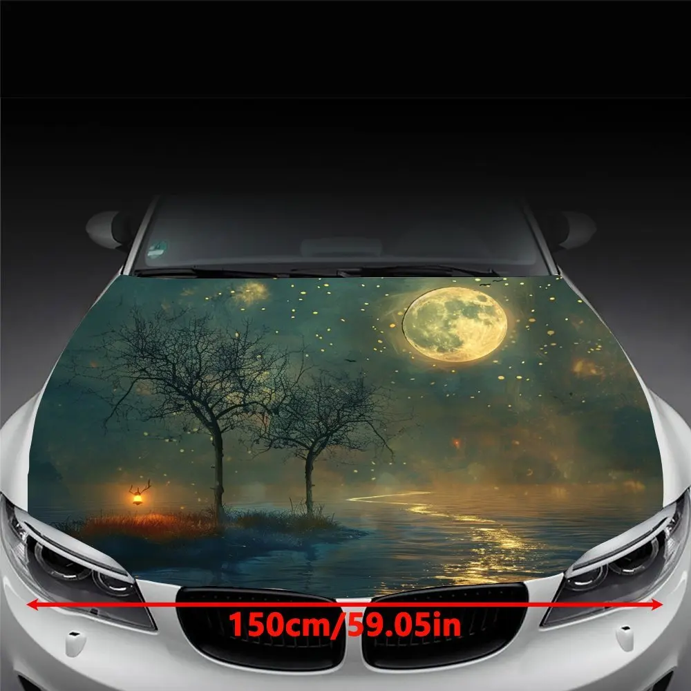 Lake shore of the night: elk lamp navigation and moonlight graphics car vinyl wraps, vinyl car hood graphics, engine stickers ad