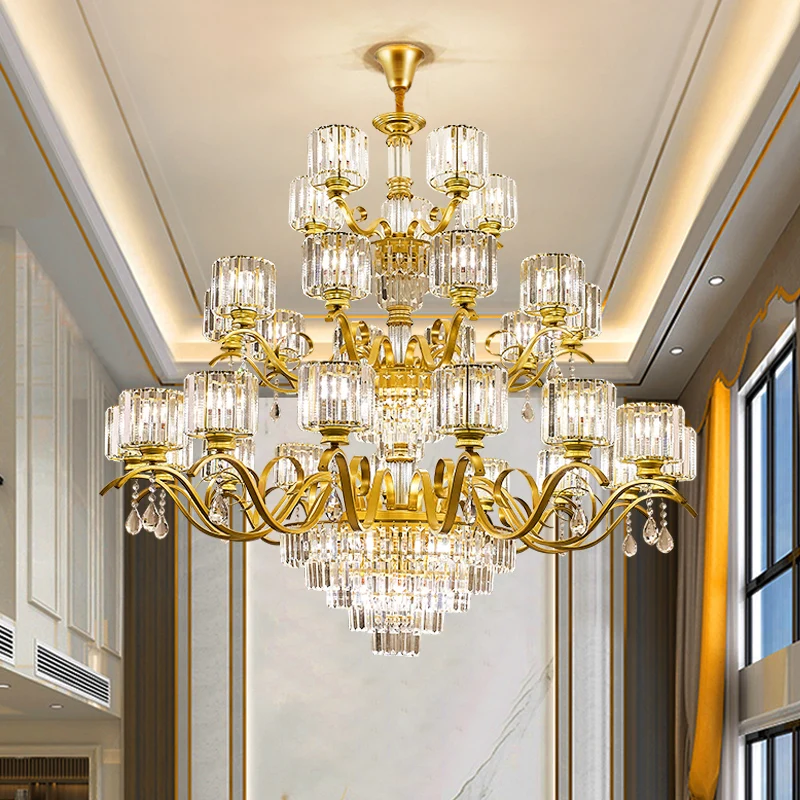 

Villa duplex building crystal chandelier modern simple light luxury wrought iron chandelier building middle floor