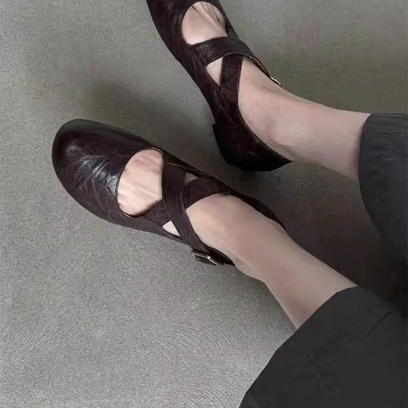 Women Ballet Dance Shoes Leather Flats Shallow Shoes Woman 2024 Trend Autumn Casual Shoes New Dress Cozy Brand Mujer Zapatillas