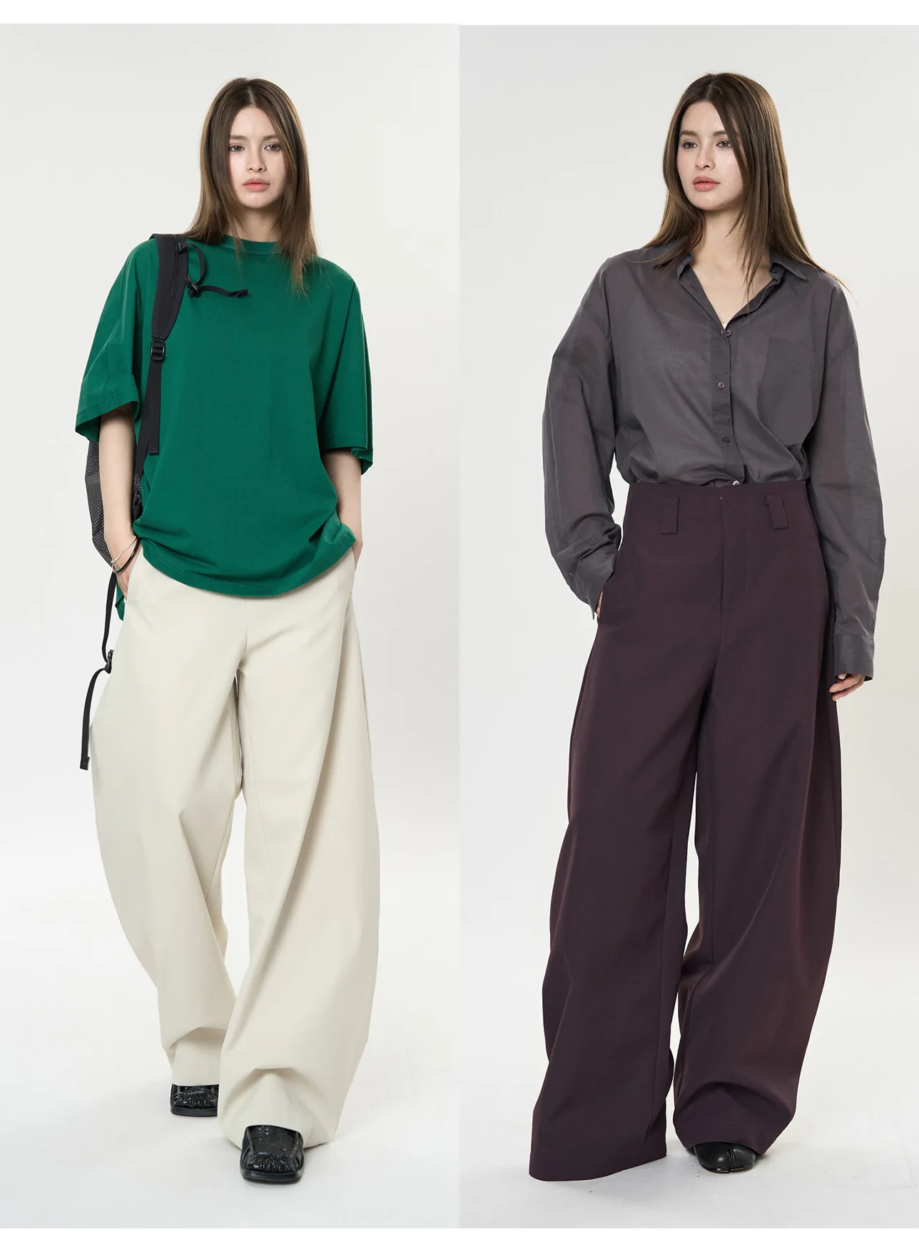 Old Money Style Scimitar Silhouette Pant Loose Fit High Waist Slimming Commuter Trousers For Women