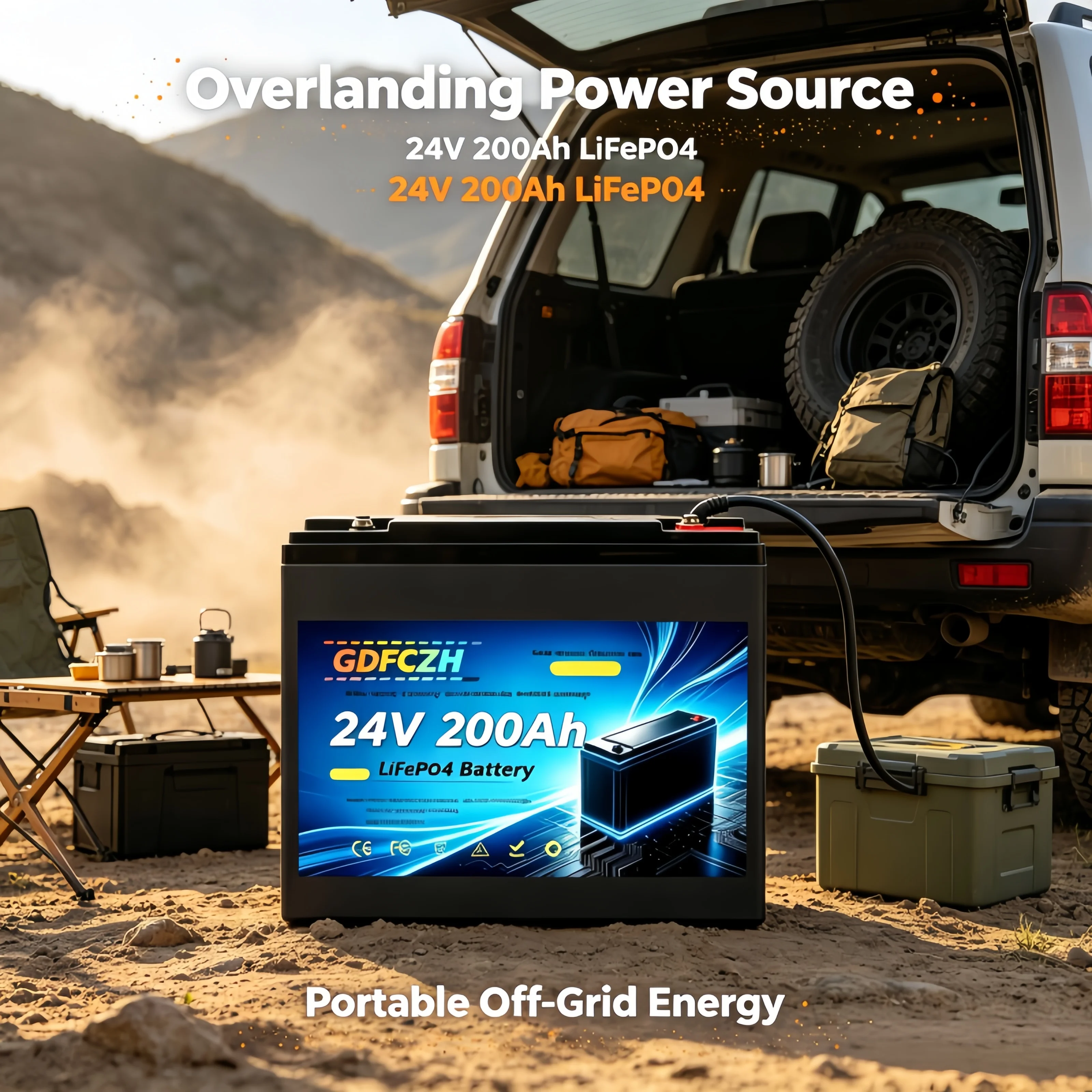 High Capacity 24V Lithium Iron Phosphate Battery 100Ah 200Ah Built‑in 200A BMS for RV Marine Off‑Grid Solar Energy Storage
