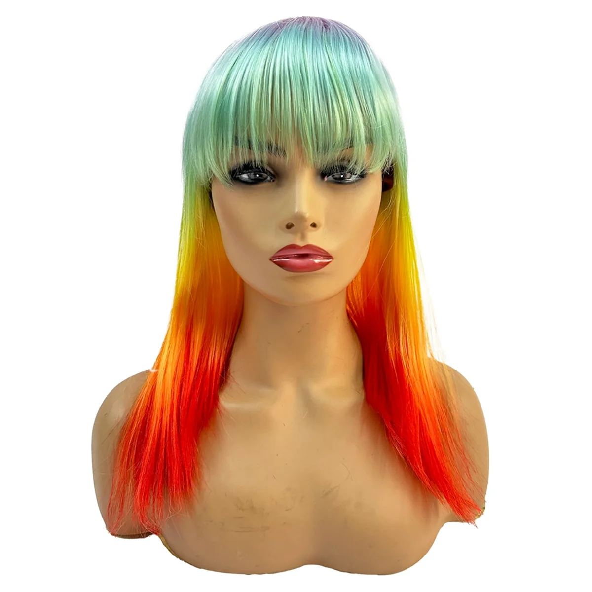 Rainbow Wigs for Women Holiday Gradient Color Role Play Color Synthetic Wigs Long Straight Wigs