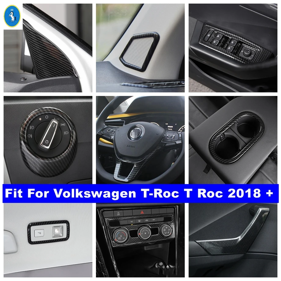 

Car Accessories Window Lift Button / Water Cup / Pillar A Speaker Cover Trim For Volkswagen T-Roc T Roc 2018 - 2021 Carbon Fiber