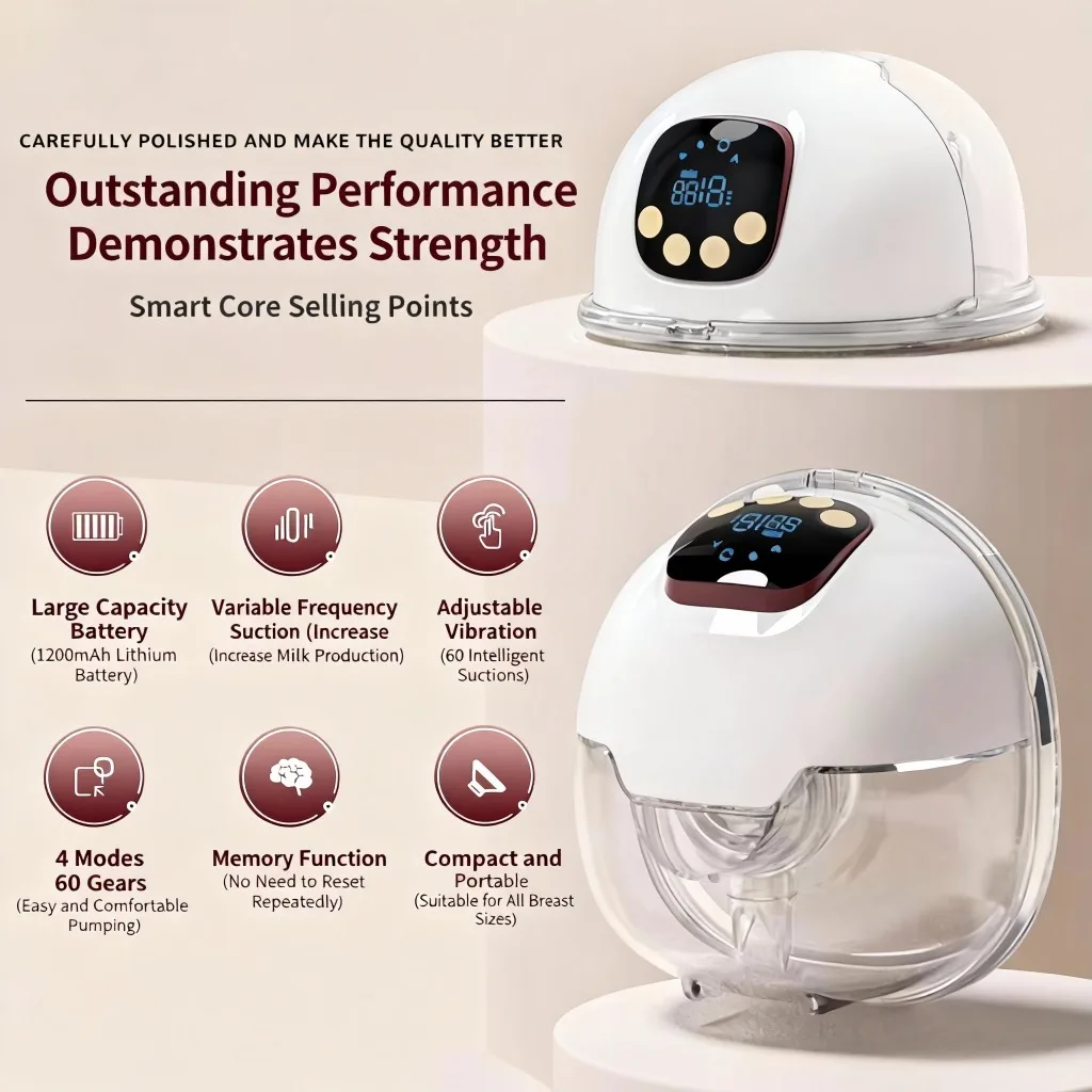 Portable Double Wearable Electric Breast Pump Hands-Free Milk Extractor 4 Modes 60 Levels Silent LED with Case for Breastfeeding