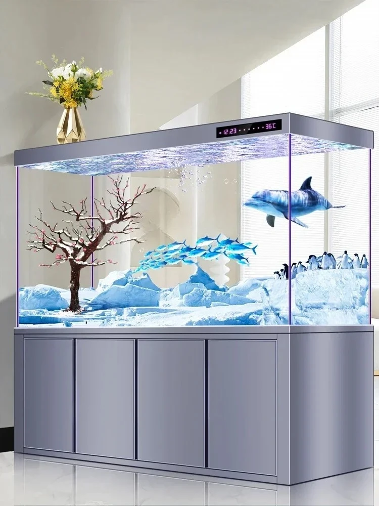 A new Dragon Fish Tank Bottom Filter Super White Glass Living Room Fish Tank Medium and Large Household Wall Screen Lazy