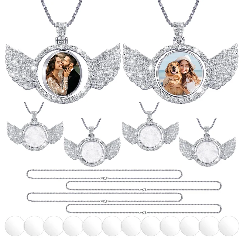 

B69C 24Pcs Sublimation Rhinestone Trays Pendant Set, 6 Blank Bezel Trays, 6 Pcs Chains With 12 Discs