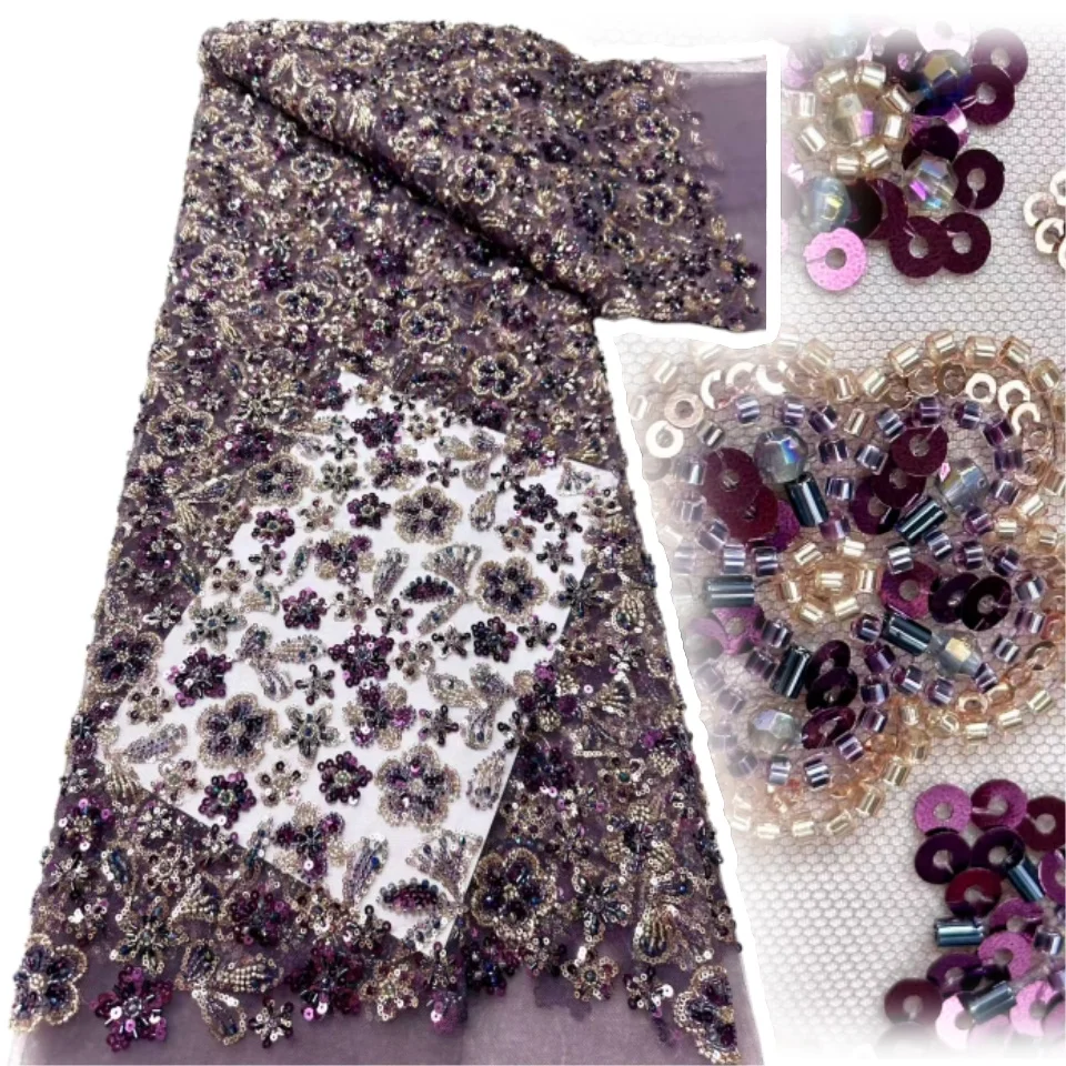 

Luxury Sequins New Wedding Party Dress for Women Handmade Gradient Embroidery Net Lace with Beads High Quality Fabric CC1703