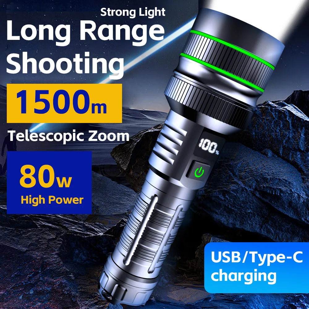 

High Power LED Flashlight Strong Light Lantern USB Rechargeable Powerful Tactical Torch Super Long Range Lamp Outdoor Fishing
