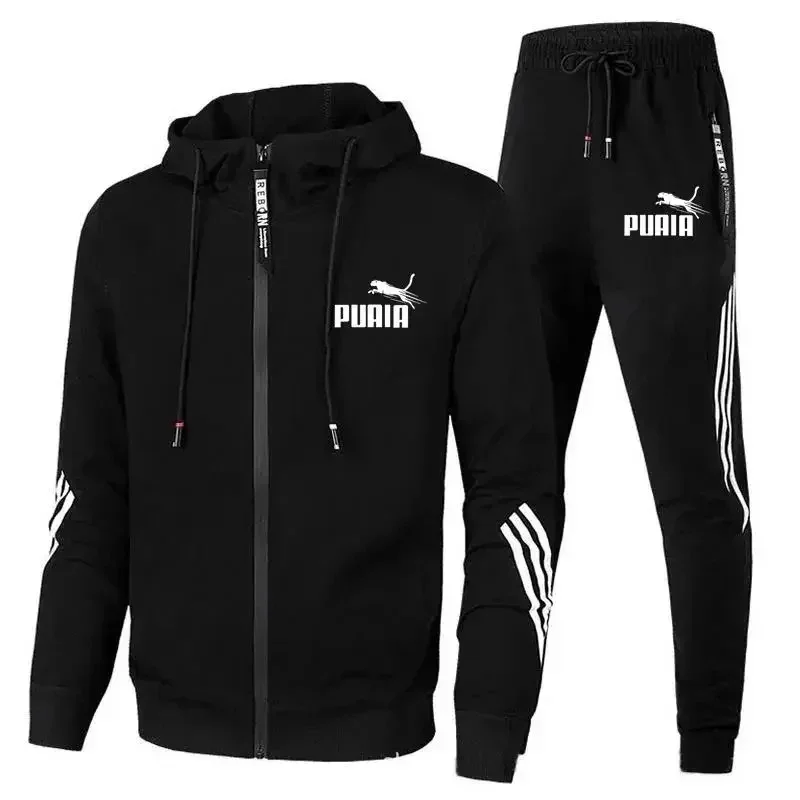 

Men's Set Spring and Autumn Seasons New Zipper Cardigan jacket+Sports pants Striped Running Outdoor Camping Tourism Fitness Bask