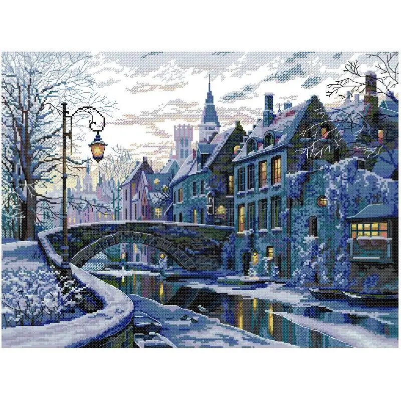 

Winter Snowy night NKF Landscape Cross Stitch Kit Aida 14/16/11CT Count Printed Fabric Needle and Thread Kit DIY Home Decor Gift