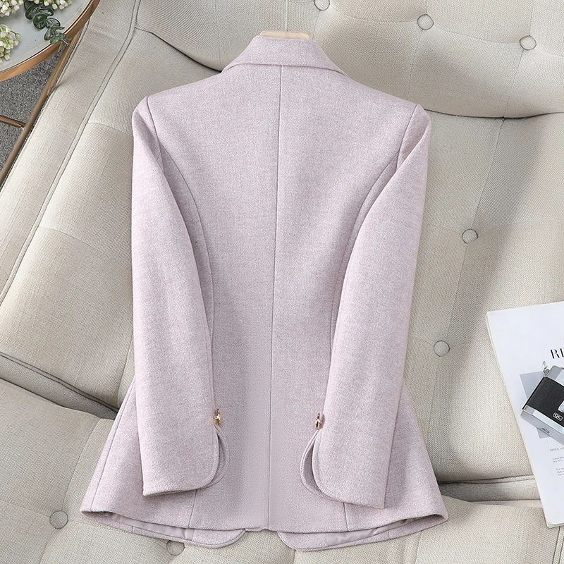 ZJYT Autumn Winter Woolen Blazers for Woman Long Sleeve One Button Casual Jackets Coats Office Ladies Plus Size Outerwears