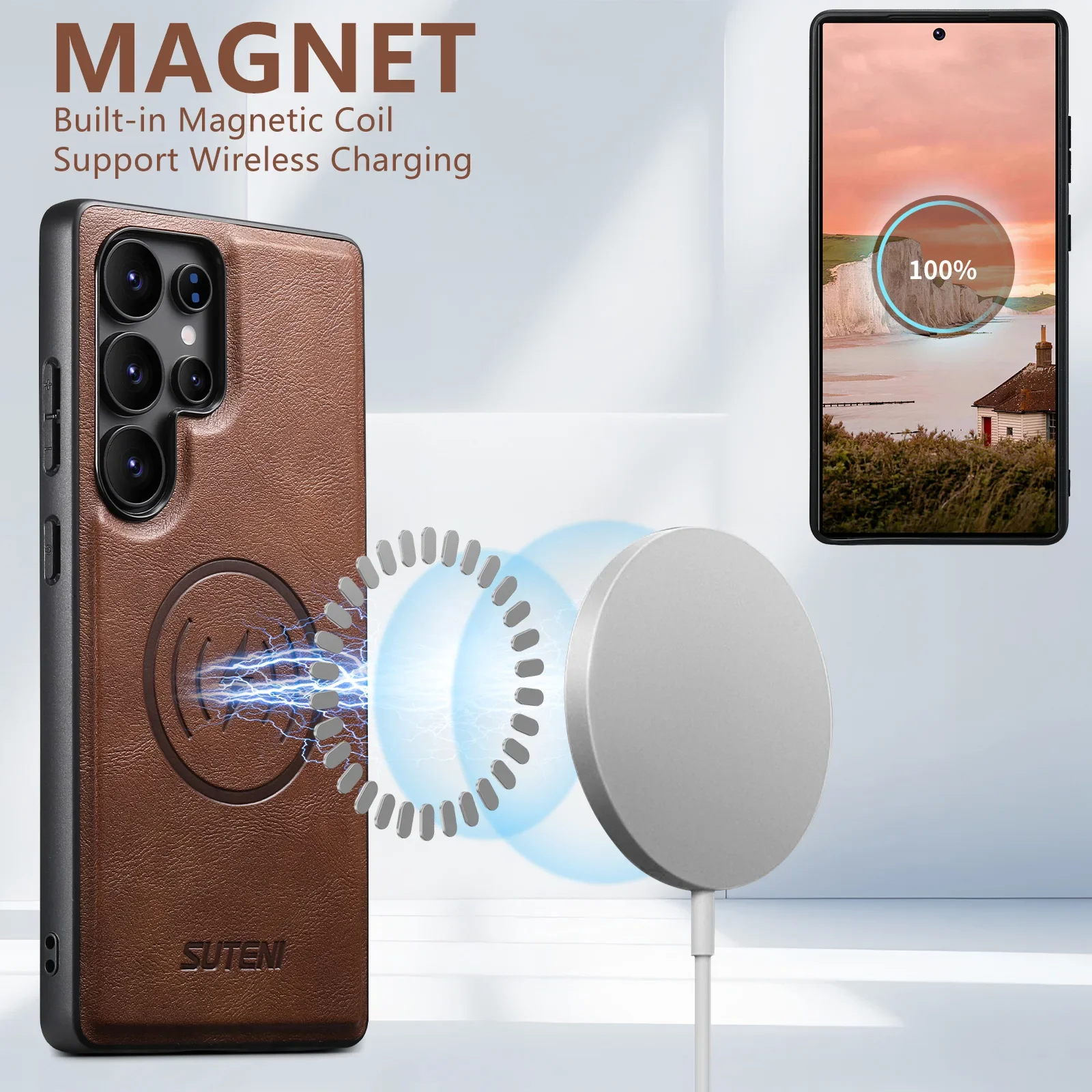 حافظة لهاتف سامسونج جالاكسي S25 الترا S23 S22 S24U شل الراقية المغناطيسي شحن لاسلكي جلد ريترو حفرة كبيرة غطاء ناعم #4