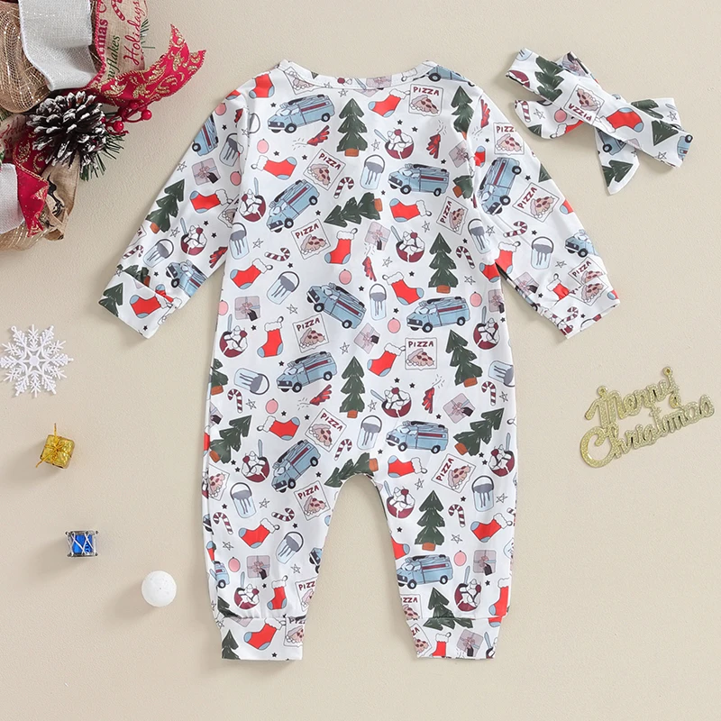 

Christmas Snowflake Patterned Long Sleeve Jumpsuit for Infants Crew Neck Romper Outfit for Baby Boys and Girls