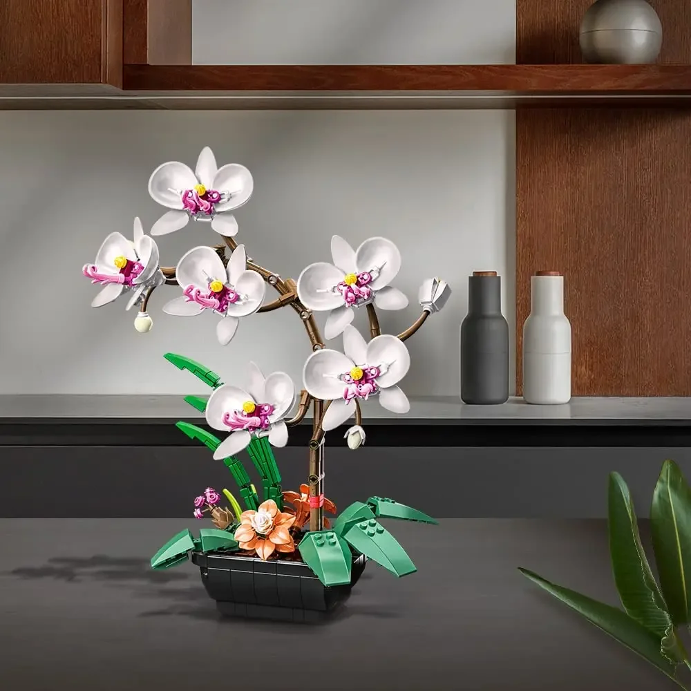 Orchid Flowers Building Kit Creative Botanical Collection Decor Building Blocks Artificial Plant Bonsai Display Home Decoration