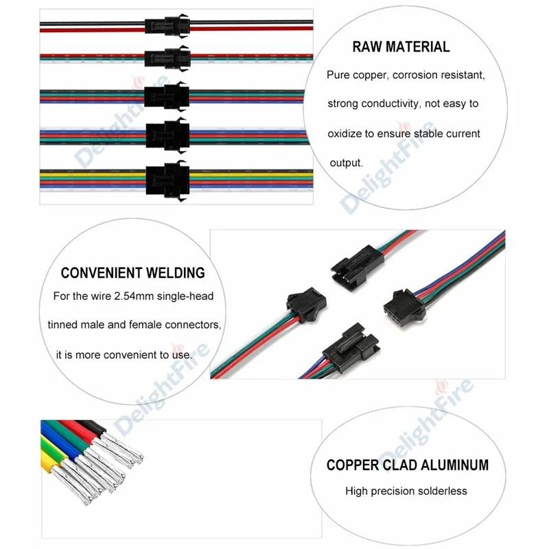 2/3/4/5/6pin 22/20AWG SM JST LED Connector Cable 2 Pin LED Strip Wire Connectors for RGB WS2812B Pixel Light Module Solar Panel