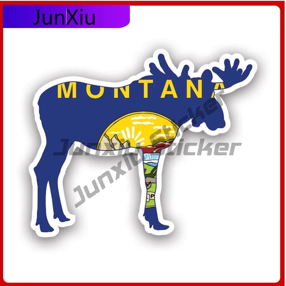 

Classic Cool Montana Moose Shaped Flag Sticker Uv Protected Decalsv2 Mt Elk Deer Antlers Archery Hunter Hunting Outdoors
