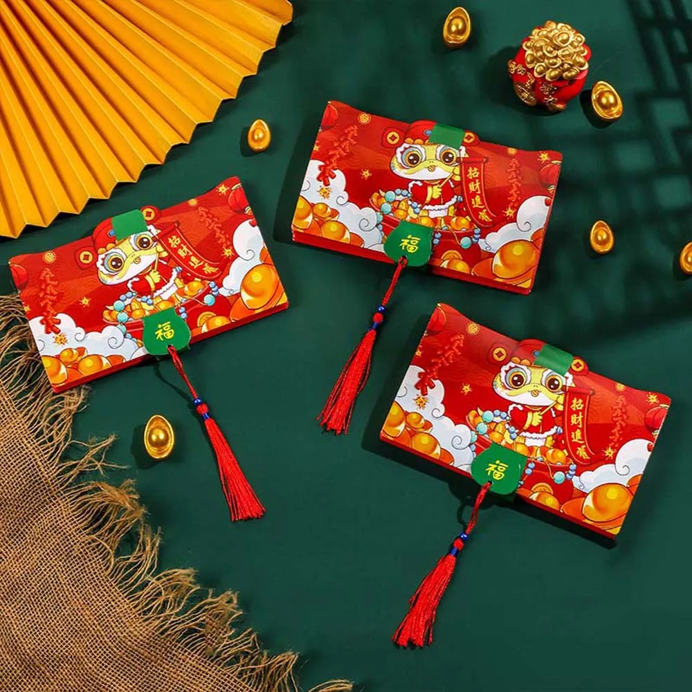 Chinese Style Snake Year Folding Red Envelope Thickened 6/10 Slots Lucky Money Bag Tassels Bronzing New Year Red Packet Wedding
