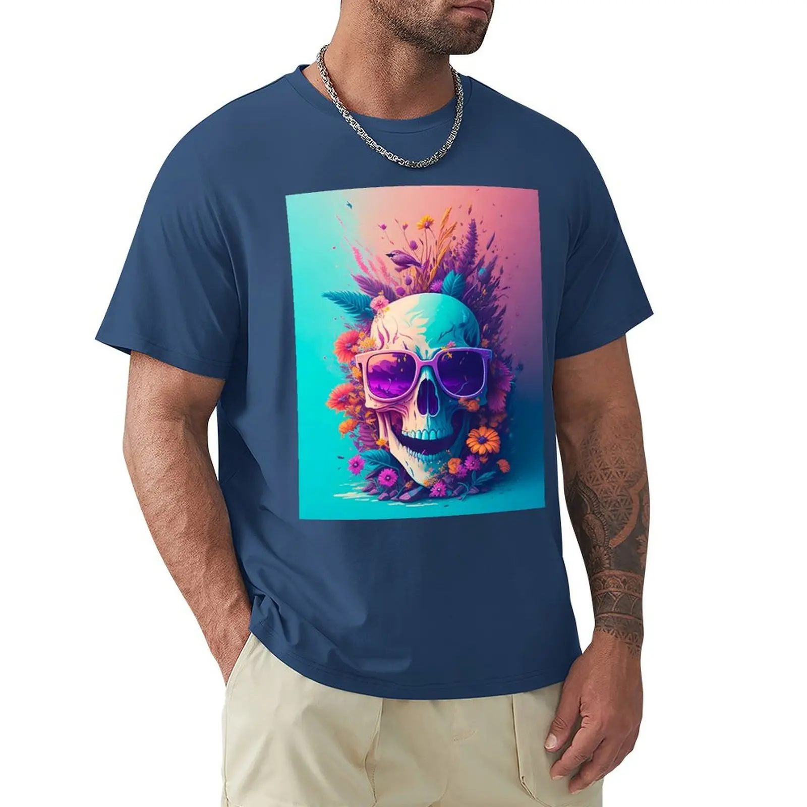 Studio Ghibli-inspired Dead Skull Illustration with Pastel Colors and Quirky Fantasy Aesthetic Cinema 4D T-Shirt