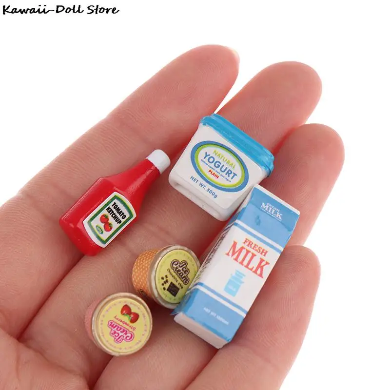 5 unids/set Mini salsa de tomate yogur helado muñecas comida cocina 1:12 casa de muñecas en miniatura