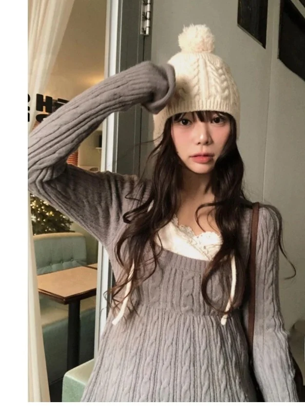 Faionable Winter Strickwaren Damen Slim Fit Long Sve Pullover Quadratischer Kragen Twist Design Koreanische Sle Polyesterfaser