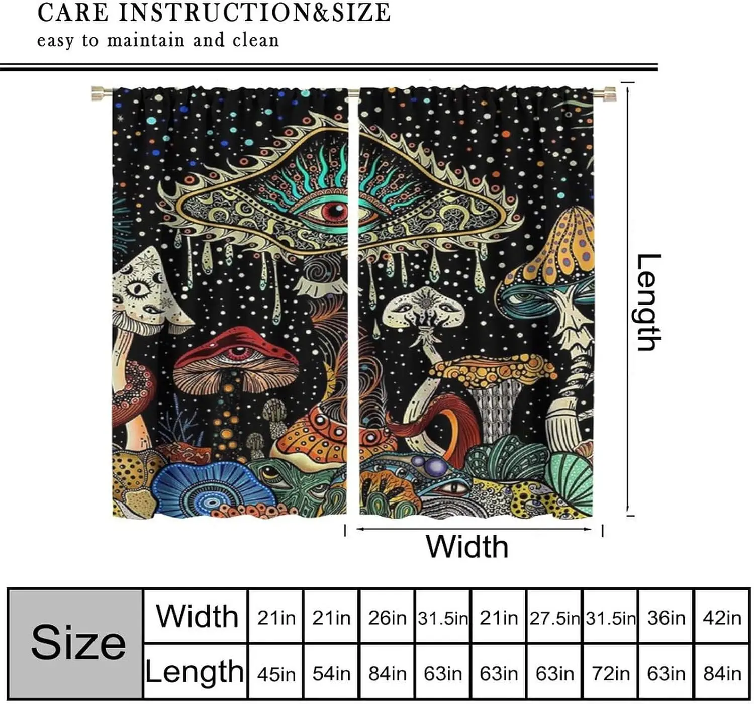 Starry Eye Abstract Mysterious Decor Window Curtain Aesthetic Moon Gothic Mushroom Colorful for Home Kitchen Livingroom Coffee