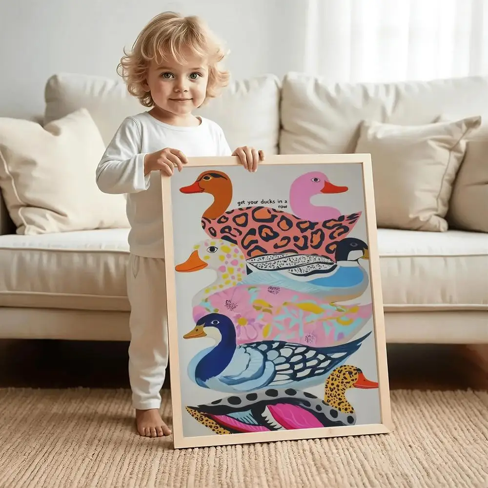 Funny Colorful Ducks HD Wall Art Poster Trendy Animal Pattern Kitsch Dopamine Art Living Room Bedroom Home Decor Gift