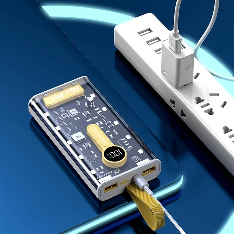 透明なバッテリー充電器20000mAh,ポータブルバッテリー充電器66w,クイックチャージ10000mah,pd 22w,iPhone Xiaomi用パワーバンク