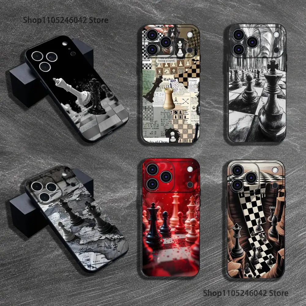 

Board Art Chess Phone Case For iPhone 17,16,15,14,13,12,11,Pro,Max,Plus Black Soft Cover