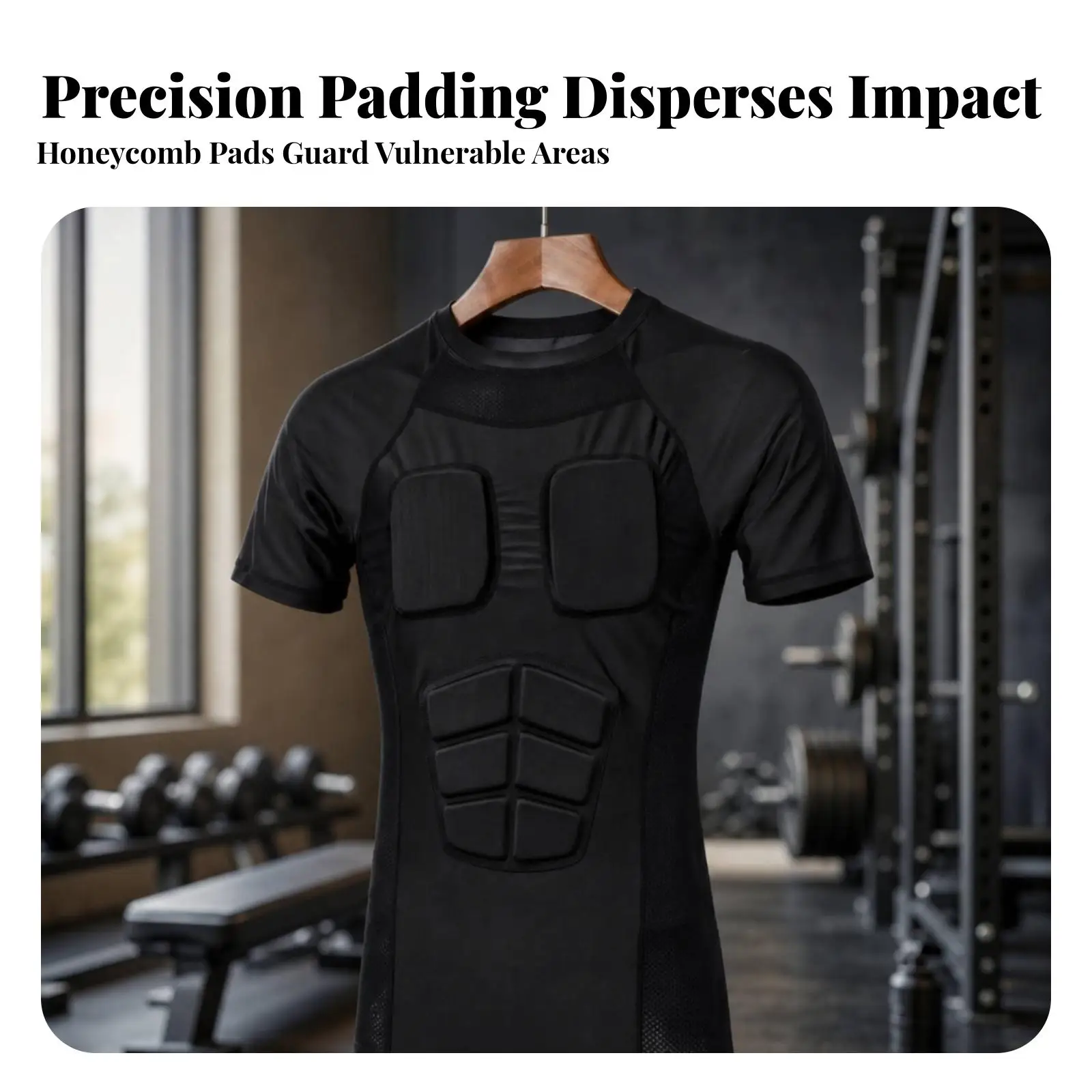 Short-Sleeve Padded Compression Shirt Breathable Mesh Panels, Stretch Spandex material, Chest and Rib Protector Shirt, for