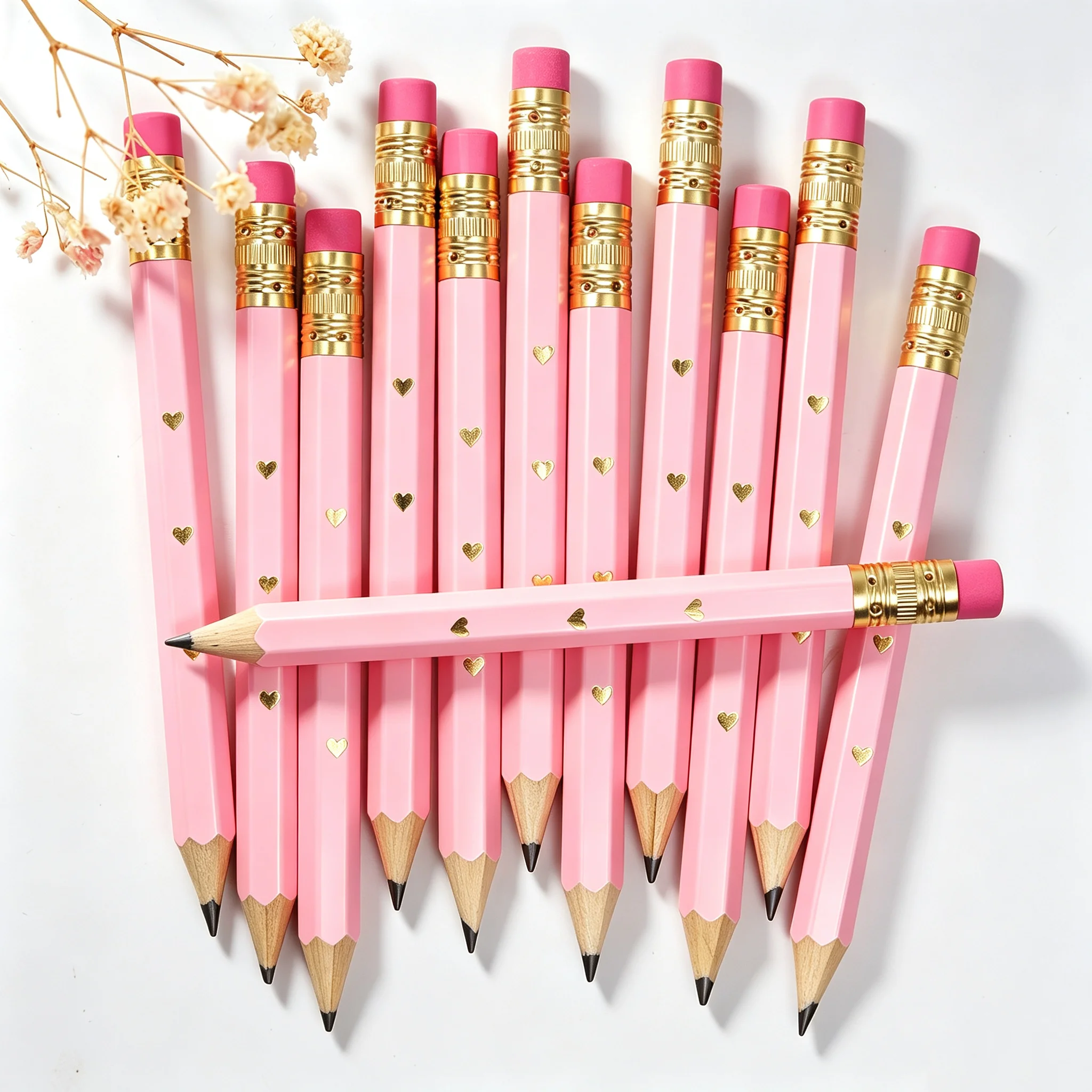 27Pieces Bridal Shower Pencils Half Golf Pencils with Erasers Pre Sharpened 4 Inch 2 HB Mini Hexagon Wedding Pens for Bridal Sho