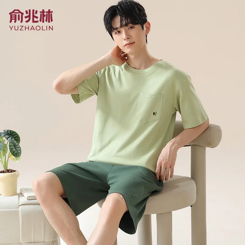 

Модальный хлопковый пижамный комплект с короткими рукавами, мужские шорты с короткими рукавами, одежда для сна, тонкий дышащий крутой повседневный пуловер, комплект домашней одежды, мужской
