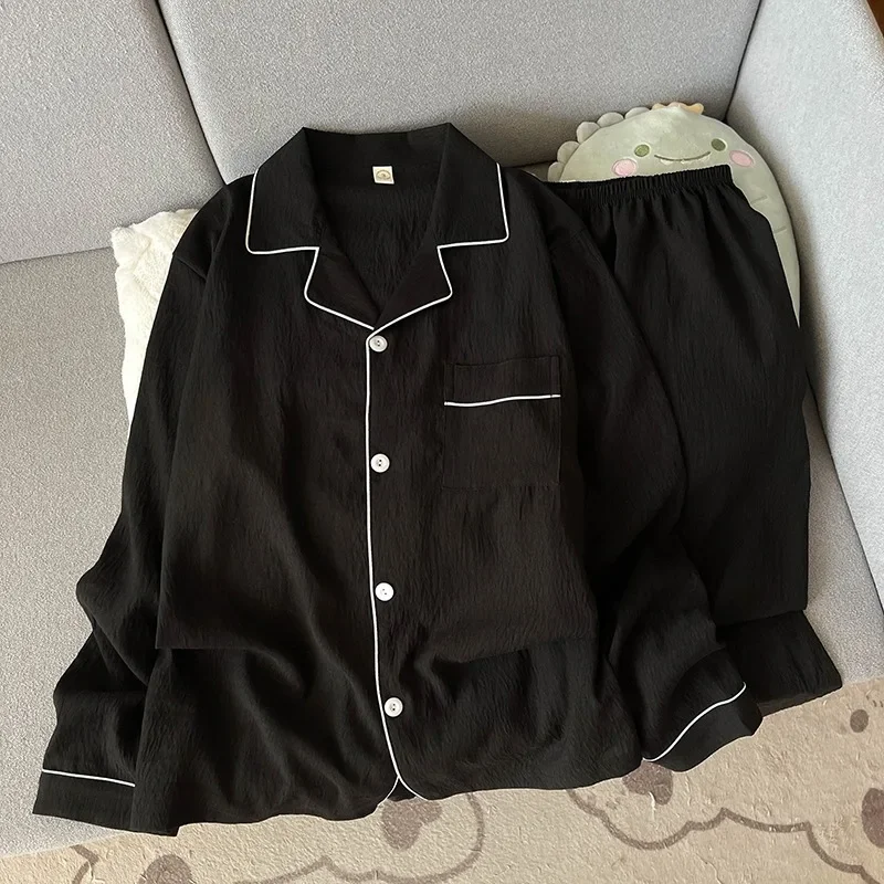Autumn New Solid Simple Men's Pajamas Set Plus Size Lapel Neck Long Sleeve 2 PC Men's Pajamas Casual Soft Oversized Loungewear