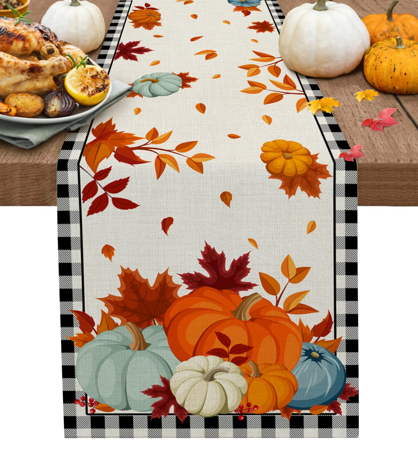 Thanksgiving Fall Pumpkin Maple Leaf Linen Table Runner Wedding Decoration Washable Dining Table Runner Table Cover Decorations