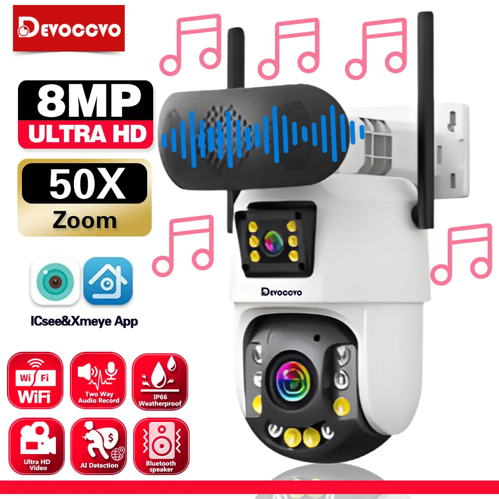 

ICSEE 4K двойной объектив Wi-Fi PTZ IP-камера безопасности 50-кратный зум наружная камера видеонаблюдения для обнаружения человека с Bluetooth-динамиком