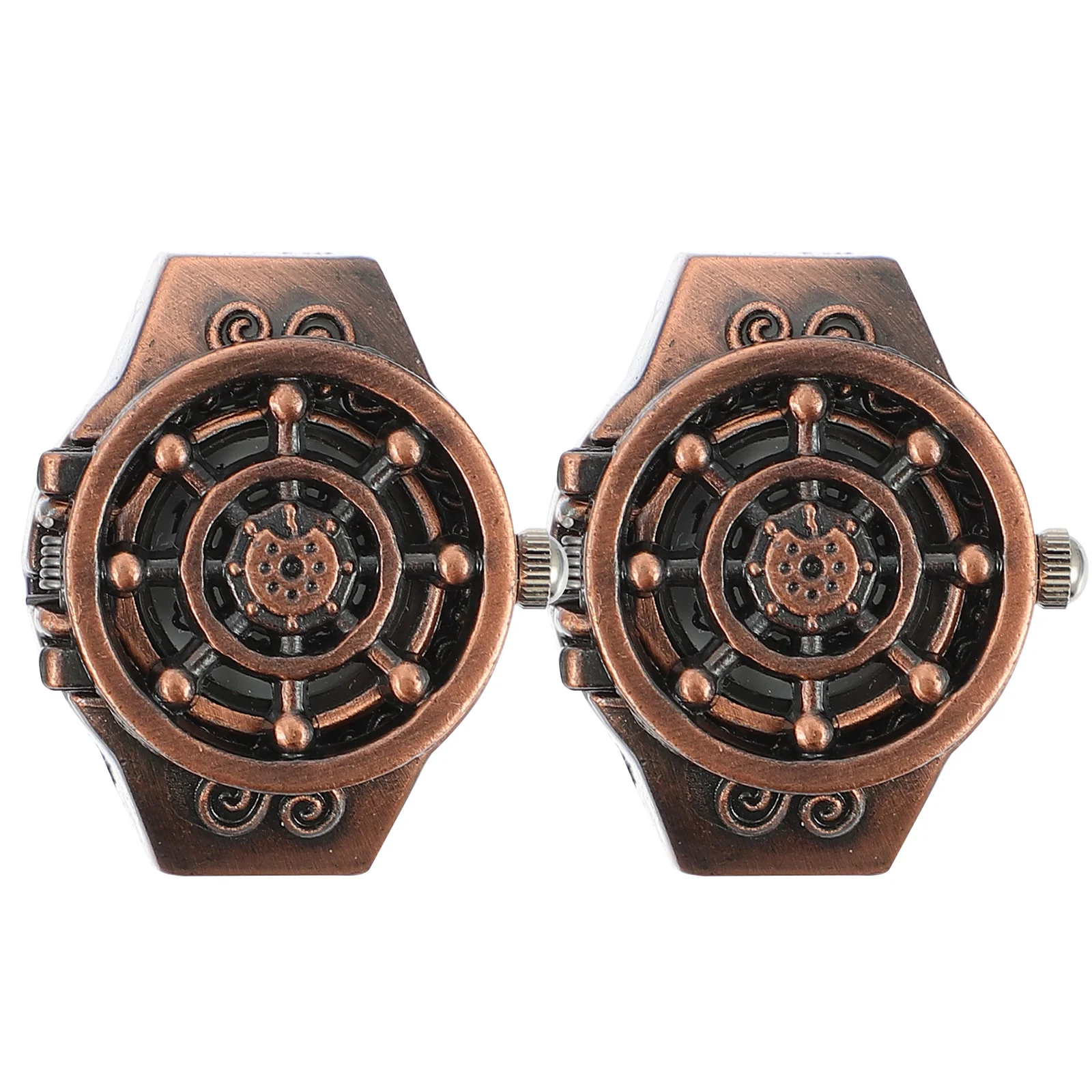 2 Stücke Schiff Rad Ring Uhren Vintage Zinklegierung Langlebig Flip Open Cover Elegante Mode Uhr für Frauen Ring Uhr