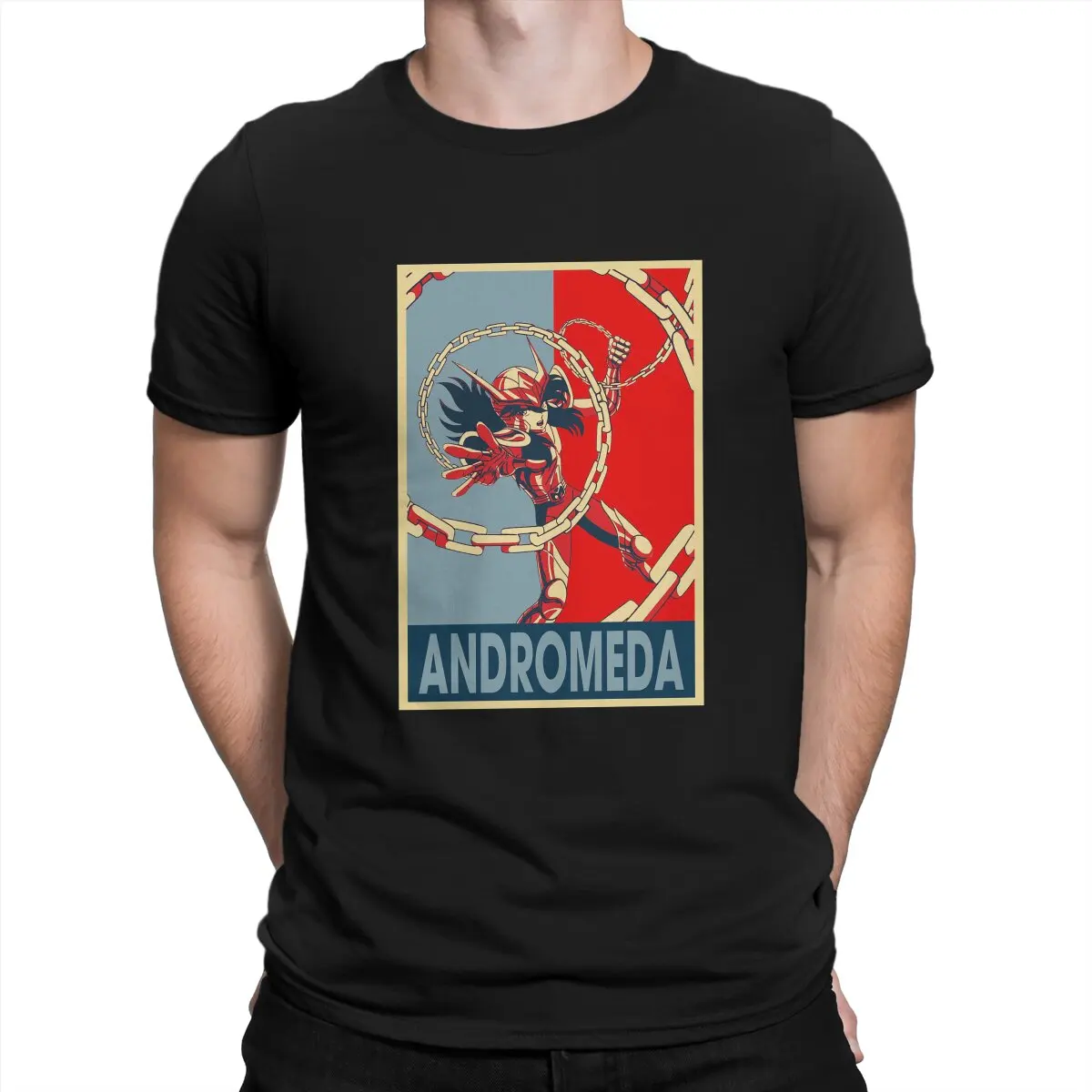 Camiseta de manga curta masculina, Saintseiya Andromeda Art, Harajuku Grunge, poliéster