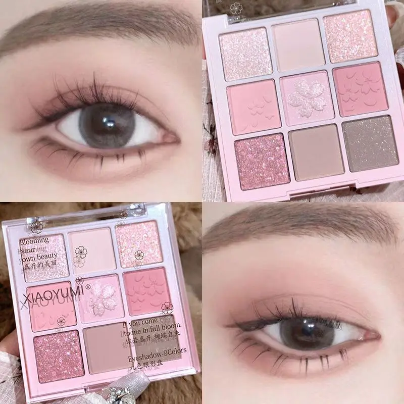 Nouvelle Palette de fards à paupières neuf couleurs Rose Rose Nude marron faible Saturation nacré mat paillettes ombre à paupières maquillage pour les yeux longue durée