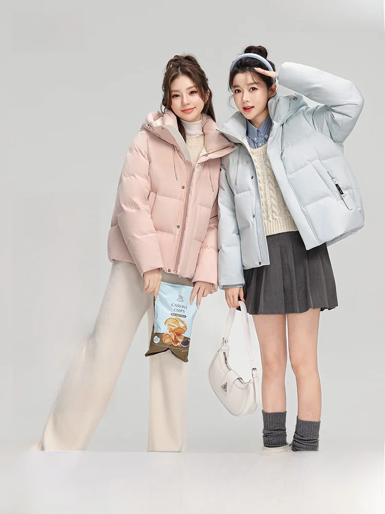 

Snowy Commute Style Short Hooded Bread Dumpling down Jacket Warm Commuter Fashion Korean Version Best Friend Outfit