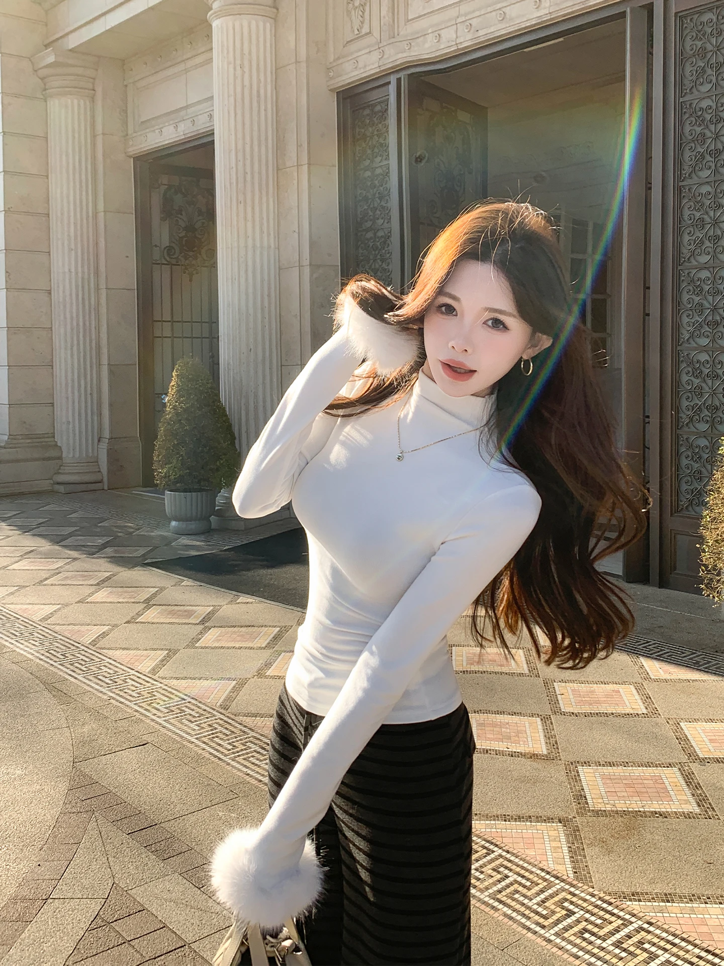 

Женская приталенная вязаная базовая кофта Roluissya с отстегивающимися меховыми рукавами, высоким воротником, весенняя модная повседневная кофта с длинными рукавами