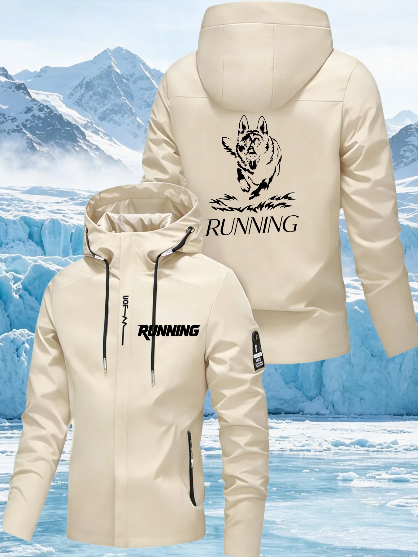 Men's Running German Shepherd Print Hooded Jacket – Outdoor Windbreaker, Waterproof & Windproof, Spring/Autumn Workwear Coat