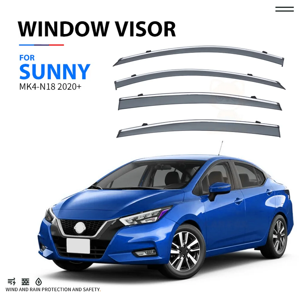 

Chrome Strips Rain Guards for NISSAN Sunny Latio Almera N18 2020-2023 Window Visor Wind Deflectors Door Visor Vent Shades
