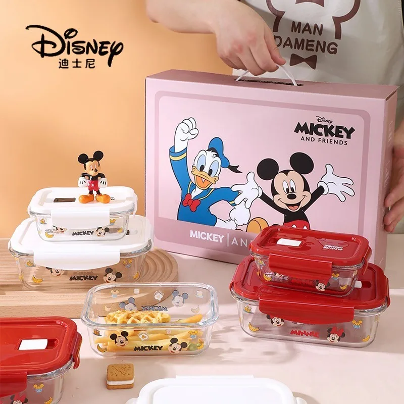 

Disney Lunch Box Glass Crisper Three-piece Cute Can Be Heated By Microwave Oven With Lid Lunch Box For Student And Office Worker