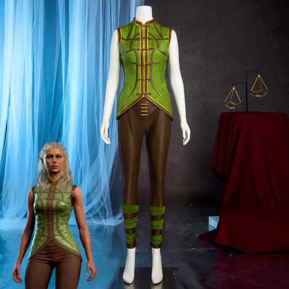 

Game BG3 Jaheira Cosplay Camp Costume Women Fantasia Battle Uniform Suit Halloween Carnival Party Disguise Hunter Outfits