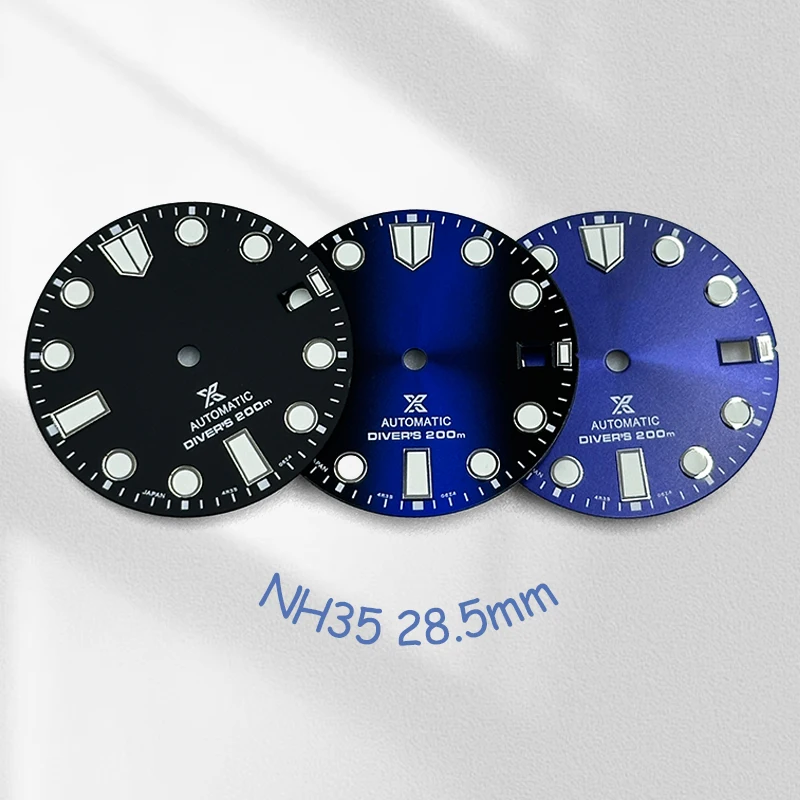 

Mod 28.5mm Dial Green Luminous Custom Logo NH35 Watch Dial Fit Japanese Movement Turtle Tuna Watch Repair Accessories Parts